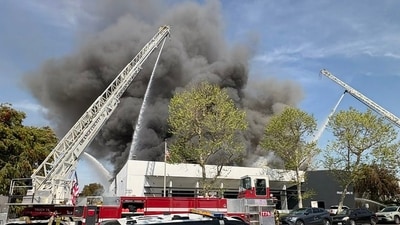 A large fire broke in Irvine, California on Sunday (X/Irvine Police Department) A large fire broke in Irvine, California on Sunday (X/Irvine Police Department)