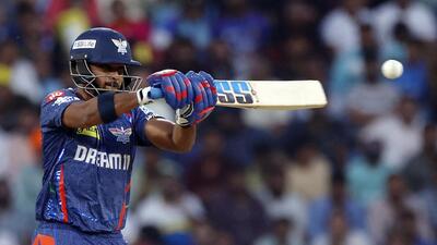 Lucknow Super Giants' Nicholas Pooran in action against Gujarat Titans on Saturday. (REUTERS)