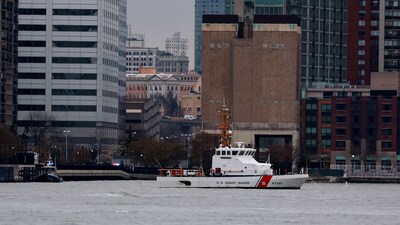 A US Coast Guard vessel is pictured after a helicopter crash on the Hudson River near lower Manhattan, in New York, U.S., April 11, 2025. Meanwhile, Mayor Eric Adams stated that he opposes any limitations on the planes, stating that they are essential for everything from carrying Wall Street executives to law enforcement and that tens of thousands of tourist trips occur year without any issues. &nbsp;REUTERS/Jeenah Moon (REUTERS)