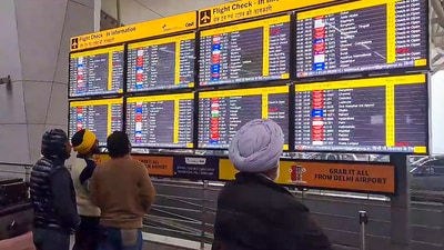 Dust storms and gusty winds led to several flights being delayed or cancelled at Delhi's IGI airport (PTI) Dust storms and gusty winds led to several flights being delayed or cancelled at Delhi's IGI airport (PTI)