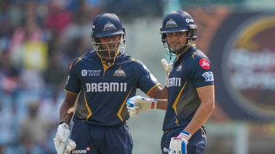 Initially, half-centuries from Shubman Gill (60), Sai Sudharsan (56) took GT to 180/6 in 20 overs. (PTI) Initially, half-centuries from Shubman Gill (60), Sai Sudharsan (56) took GT to 180/6 in 20 overs. (PTI)