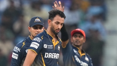 For GT, Prasidh Krishna struck twice. (PTI) For GT, Prasidh Krishna struck twice. (PTI)