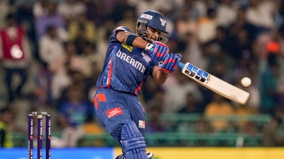 Chasing 181 runs, LSG reached 186/4 in 19.3 overs, with Nicholas Pooran hammering 61 off 34 balls. (PTI) Chasing 181 runs, LSG reached 186/4 in 19.3 overs, with Nicholas Pooran hammering 61 off 34 balls. (PTI)