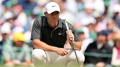 Rory McIlroy lines up a putt on the 18th hole during the second round of the 2025 Masters Tournament. (Getty Images via AFP) Rory McIlroy lines up a putt on the 18th hole during the second round of the 2025 Masters Tournament. (Getty Images via AFP)