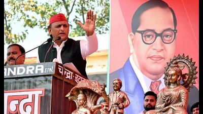 Samajwadi Party chief Akhilesh Yadav speaking at an event in Etawah district on April 12. (Agency) Samajwadi Party chief Akhilesh Yadav speaking at an event in Etawah district on April 12. (Agency)