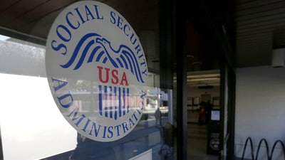 The entrance and logo of a Social Security Office in Pasadena, California (REUTERS)
