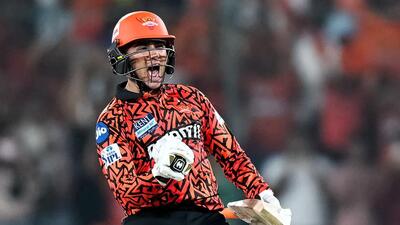 Sunrisers Hyderabad's Abhishek Sharma celebrates after scoring a century (100 runs) during the Indian Premier League (IPL) Twenty20 cricket match between Sunrisers Hyderabad and Punjab Kings at the Rajiv Gandhi International Stadium in Hyderabad on April 12, 2025. (Photo by Noah SEELAM / AFP) / -- IMAGE RESTRICTED TO EDITORIAL USE - STRICTLY NO COMMERCIAL USE -- (AFP) Sunrisers Hyderabad's Abhishek Sharma celebrates after scoring a century (100 runs) during the Indian Premier League (IPL) Twenty20 cricket match between Sunrisers Hyderabad and Punjab Kings at the Rajiv Gandhi International Stadium in Hyderabad on April 12, 2025. (Photo by Noah SEELAM / AFP) / -- IMAGE RESTRICTED TO EDITORIAL USE - STRICTLY NO COMMERCIAL USE -- (AFP)