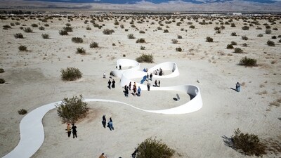 French-American artist Sarah Meyohas' piece “Truth Arrives in Slanted Beams,” in the Coachella Valley near Desert Hot Springs, California, on March 7, 2025. (Photo by Valerie MACON / AFP) (AFP) French-American artist Sarah Meyohas' piece “Truth Arrives in Slanted Beams,” in the Coachella Valley near Desert Hot Springs, California, on March 7, 2025. (Photo by Valerie MACON / AFP) (AFP)