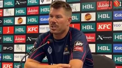 David Warner during his PSL press conference (X) David Warner during his PSL press conference (X)