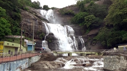 Courtallam waterfall in Tenkasi witnesses heavy footfall after heavy rains enhanced the natural beauty of the tourist spot. (PTI) Courtallam waterfall in Tenkasi witnesses heavy footfall after heavy rains enhanced the natural beauty of the tourist spot. (PTI)