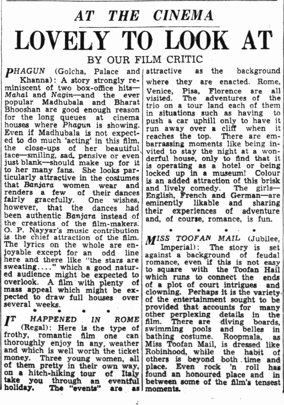 A snippet of a review of Madhubala's Phagun from HT archives, 1958. A snippet of a review of Madhubala's Phagun from HT archives, 1958.