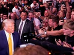 U.S President Donald Trump arrives ahead of UFC 314 at the Kaseya Center, Miami Florida, U.S, April 12, 2025. REUTERS/Nathan Howard