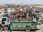  A truck filled with Afghan refugees and loaded with their belongings waits to depart for Afghanistan at a holding centre near the Pakistan-Afghanistan border in Chaman on April 11, 2025.