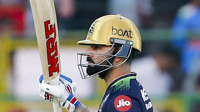 Virat Kohli remained unbeaten on 62* as he guided Royal Challengers Bengaluru to a 9-wicket victory in just 17.3 overs against Rajasthan Royals, at the Sawai Mansingh Stadium in Jaipur. (ANI) Virat Kohli remained unbeaten on 62* as he guided Royal Challengers Bengaluru to a 9-wicket victory in just 17.3 overs against Rajasthan Royals, at the Sawai Mansingh Stadium in Jaipur. (ANI)