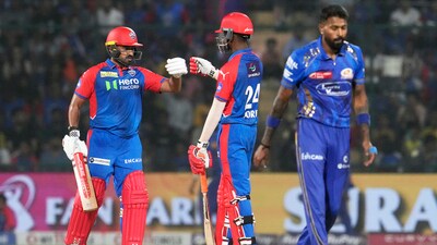 Then Abishek Porel built a partnership with No. 3 batter Karun Nair, who attacked MI bowlers right from the start. (AP) Then Abishek Porel built a partnership with No. 3 batter Karun Nair, who attacked MI bowlers right from the start. (AP)