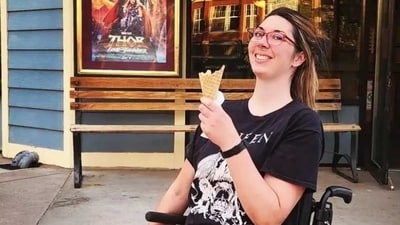 Megan King underwent more than 30 surgeries and was forced to spend over a year on crutches (thetravelinghaloofhope/Instagram) Megan King underwent more than 30 surgeries and was forced to spend over a year on crutches (thetravelinghaloofhope/Instagram)