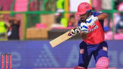 Sanju Samson struggled through an innings of 15(19), finally coming to an end as he tried to relieve the pressure against Krunal Pandya, only to be stumped. (PTI) Sanju Samson struggled through an innings of 15(19), finally coming to an end as he tried to relieve the pressure against Krunal Pandya, only to be stumped. (PTI)
