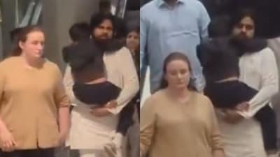 Pawan Kalyan, his wife Anna Lezhneva and son Mark Shankar were spotted returning to Hyderabad. Pawan Kalyan, his wife Anna Lezhneva and son Mark Shankar were spotted returning to Hyderabad.