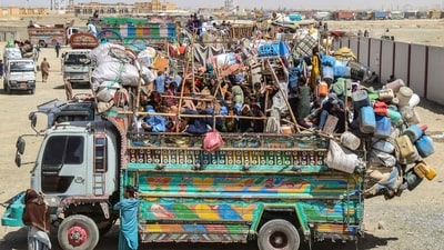 A truck filled with Afghan refugees and loaded with their belongings waits to depart for Afghanistan at a holding centre near the Pakistan-Afghanistan border in Chaman on April 11, 2025. (AFP) A truck filled with Afghan refugees and loaded with their belongings waits to depart for Afghanistan at a holding centre near the Pakistan-Afghanistan border in Chaman on April 11, 2025. (AFP)