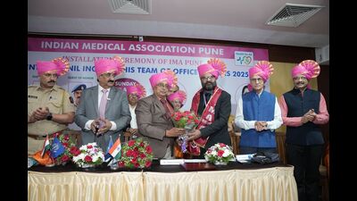 The installation ceremony of the IMA Pune president was held at the Dr Nitu Mandke IMA House. Dr Sunil Ingale took over the charge from Dr Rajan Sancheti. (HT) The installation ceremony of the IMA Pune president was held at the Dr Nitu Mandke IMA House. Dr Sunil Ingale took over the charge from Dr Rajan Sancheti. (HT)