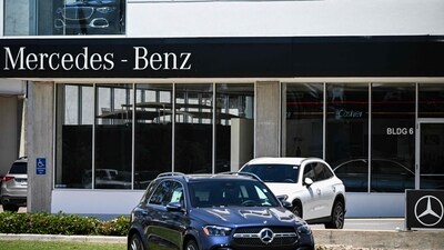 Vehicles are seen for sale at a Mercedes Benz dealership in Houston, Texas, on April 7, 2025. (AFP)