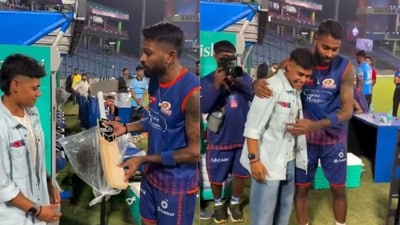 Hardik Pandya fulfills his promise to Kashvee Gautam and gifts her a bat. (Screengrab - Kashvee Gautam Instagram) Hardik Pandya fulfills his promise to Kashvee Gautam and gifts her a bat. (Screengrab - Kashvee Gautam Instagram)