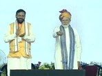 Prime Minister Narendra Modi with MoS for Civil Aviation Murlidhar Mohol and Haryana Chief Minister Nayab Singh Saini during flagging off ceremony of a commercial flight from Hisar to Ayodhya. Prime Minister Narendra Modi with MoS for Civil Aviation Murlidhar Mohol and Haryana Chief Minister Nayab Singh Saini during flagging off ceremony of a commercial flight from Hisar to Ayodhya.