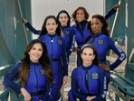 The six passengers preparing to launch into space on the Blue Origin rocket  – Aisha Bowe, Amanda Nguyễn, Gayle King, Katy Perry, Kerianne Flynn, and Lauren Sánchez. (blueorigin/Instagram)
