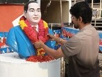 Vijay garlanded an Ambedkar statue in Palavakkam, Chennai on Monday.