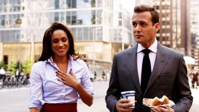Meghan, Duchess of Sussex, as Rachel Zane and Gabriel Macht as Harvey Specter in Suits (Suits) Meghan, Duchess of Sussex, as Rachel Zane and Gabriel Macht as Harvey Specter in Suits (Suits)