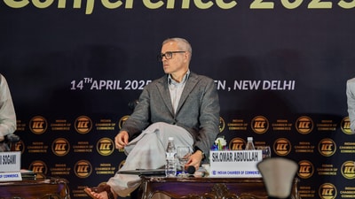 Jammu and Kashmir Chief Minister Omar Abdullah during the ICC Aviation & Tourism Conference 2025, at Le Meridien, in New Delhi on Monday. (ANI) Jammu and Kashmir Chief Minister Omar Abdullah during the ICC Aviation & Tourism Conference 2025, at Le Meridien, in New Delhi on Monday. (ANI)