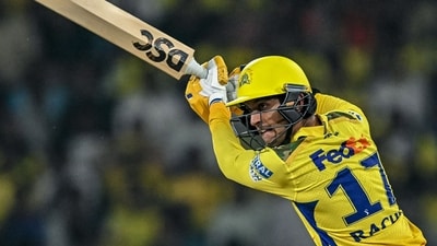Ravindra soldiered on with Rahul Tripathi and ensured that CSK scored at a shade under 10 runs an over throughout the powerplay. He fell to Aiden Markram on 37 off 22.&nbsp; (AFP)