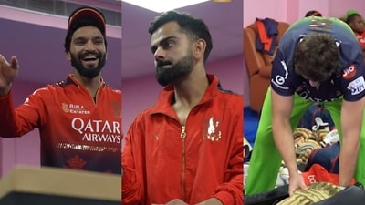 Tim David's prank on Virat Kohli left RCB dressing room in splits. (X Image - @RCBTweets/screengrab) Tim David's prank on Virat Kohli left RCB dressing room in splits. (X Image - @RCBTweets/screengrab)