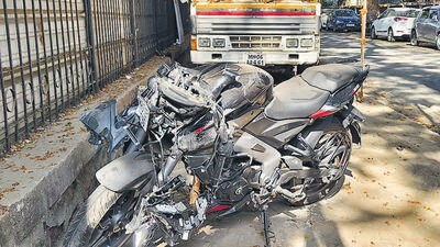 Mumbai, India. Apr 14, 2025: 20-year-old Mazgaon resident Mohammad Shaikh lost his life after a speeding State transport (ST) bus collided with his bike in the Dadar area of Mumbai.Mumbai, India. Apr 14, 2025. (Photo by Raju Shinde/HT Photo) (Hindustan Times) Mumbai, India. Apr 14, 2025: 20-year-old Mazgaon resident Mohammad Shaikh lost his life after a speeding State transport (ST) bus collided with his bike in the Dadar area of Mumbai.Mumbai, India. Apr 14, 2025. (Photo by Raju Shinde/HT Photo) (Hindustan Times)