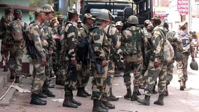 Paramilitary forces in violence-hit Murshidabad on Sunday. (ANI) Paramilitary forces in violence-hit Murshidabad on Sunday. (ANI)