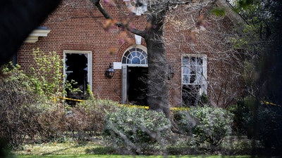 There is still evidence of fire damage on the south side of the house, mostly to a sizable room that is frequently used for art exhibits and hosting groups. (Sean Simmers /The Patriot-News via AP) (AP) There is still evidence of fire damage on the south side of the house, mostly to a sizable room that is frequently used for art exhibits and hosting groups. (Sean Simmers /The Patriot-News via AP) (AP)