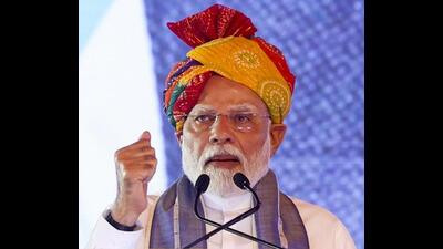 Prime Minister Narendra Modi addressing a public meeting after laying the foundation stone of a new terminal building of Hisar airport and inaugurating a commercial flight from Hisar to Ayodhya on Monday. (PTI Photo) Prime Minister Narendra Modi addressing a public meeting after laying the foundation stone of a new terminal building of Hisar airport and inaugurating a commercial flight from Hisar to Ayodhya on Monday. (PTI Photo)
