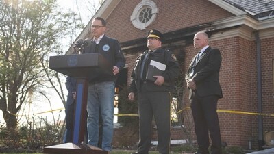 Pennsylvania Gov. Josh Shapiro speaks during a press conference outside of the Governor's Mansion after a portion of the property was damaged in an arson fire on April 13, 2025 in Harrisburg. Matthew Hatcher/Getty Images/AFP (Photo by Matthew Hatcher / GETTY IMAGES NORTH AMERICA / Getty Images via AFP) (Getty Images via AFP) Pennsylvania Gov. Josh Shapiro speaks during a press conference outside of the Governor's Mansion after a portion of the property was damaged in an arson fire on April 13, 2025 in Harrisburg. Matthew Hatcher/Getty Images/AFP (Photo by Matthew Hatcher / GETTY IMAGES NORTH AMERICA / Getty Images via AFP) (Getty Images via AFP)