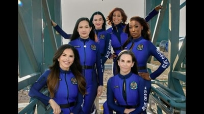 The six passengers preparing to launch into space on the Blue Origin rocket – Aisha Bowe, Amanda Nguyễn, Gayle King, Katy Perry, Kerianne Flynn, and Lauren Sánchez. (blueorigin/Instagram) The six passengers preparing to launch into space on the Blue Origin rocket – Aisha Bowe, Amanda Nguyễn, Gayle King, Katy Perry, Kerianne Flynn, and Lauren Sánchez. (blueorigin/Instagram)