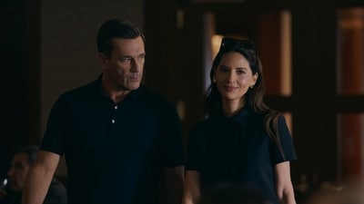 In Your Friends & Neghbors, Olivia Munn's character, Samantha Levitt, is the longtime mistress of Jon Hamm’s character, Andrew Cooper. In Your Friends & Neghbors, Olivia Munn's character, Samantha Levitt, is the longtime mistress of Jon Hamm’s character, Andrew Cooper.