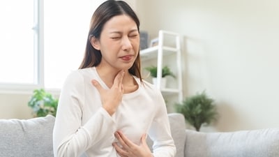 Heartburn feels like a burning sensation in the chest with a sour taste in mouth. (Shutterstock) Heartburn feels like a burning sensation in the chest with a sour taste in mouth. (Shutterstock)