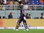 Kolkata Knight Riders' Ajinkya Rahane walks back to the pavilion 