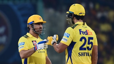 Winning Partnership between Skipper MS Dhoni and Shivam Dube of CSK (Chennai Super Kings). (Deepak Gupta Hindustan Times)