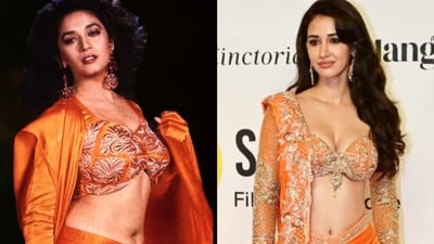 Disha Patani’s sultry tribute to Madhuri Dixit's Dhak Dhak look backfires. Here’s why Diet Sabya isn’t having it. (Image by X/Instagram) Disha Patani’s sultry tribute to Madhuri Dixit's Dhak Dhak look backfires. Here’s why Diet Sabya isn’t having it. (Image by X/Instagram)