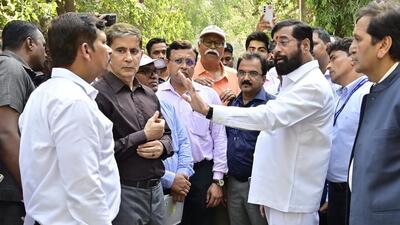 Mumbai, India - April 15, 2025:Deputy Chief Minister Eknath Shinde along with BMC Commissioner Bhushan Gagrani and Additional Municipal Corporation Commissioner (Projects) Abhijit Bangar, inspected the ongoing concrete road works in Mumbai City and Eastern Suburbs Division, at Bombay Hospital, Fort, in Mumbai, India, on Tuesday, April 15, 2025. (Photo by Anshuman Poyrekar/ Hindustan Times) (Hindustan Times) Mumbai, India - April 15, 2025:Deputy Chief Minister Eknath Shinde along with BMC Commissioner Bhushan Gagrani and Additional Municipal Corporation Commissioner (Projects) Abhijit Bangar, inspected the ongoing concrete road works in Mumbai City and Eastern Suburbs Division, at Bombay Hospital, Fort, in Mumbai, India, on Tuesday, April 15, 2025. (Photo by Anshuman Poyrekar/ Hindustan Times) (Hindustan Times)