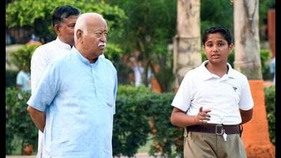 Rashtriya Swayamsevak Sangh (RSS) chief Mohan Bhagwat during his visit to Nirala Nagar camp, in Kanpur on Tuesday. (ANI Photo) Rashtriya Swayamsevak Sangh (RSS) chief Mohan Bhagwat during his visit to Nirala Nagar camp, in Kanpur on Tuesday. (ANI Photo)