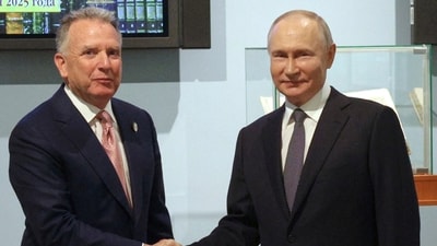Russian President Vladimir Putin, right, and U.S. President Donald Trump's special envoy Steve Witkoff shake hands prior to their talks in St. Petersburg, Russia, Friday, April 11, 2025. (AP) Russian President Vladimir Putin, right, and U.S. President Donald Trump's special envoy Steve Witkoff shake hands prior to their talks in St. Petersburg, Russia, Friday, April 11, 2025. (AP)