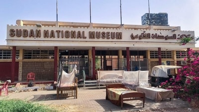 A picture shows a view of the damage at the Sudan National Museum in Khartoum on April 11, 2025, after the army recaptured the country's capital from RSF paramilitaries the previous month. (AFP) A picture shows a view of the damage at the Sudan National Museum in Khartoum on April 11, 2025, after the army recaptured the country's capital from RSF paramilitaries the previous month. (AFP)