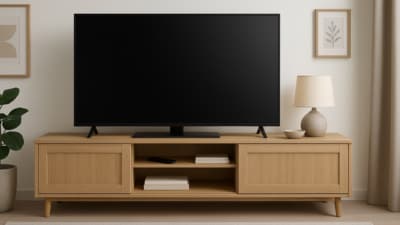 A sleek TV stand with drawers adds both charm and storage to any drawing room, perfect for a clean, modern look. A sleek TV stand with drawers adds both charm and storage to any drawing room, perfect for a clean, modern look.