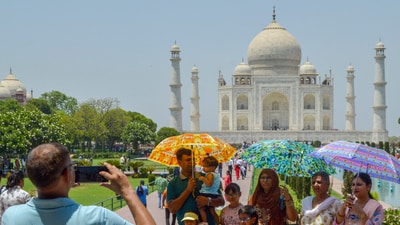 4. Agra, Uttar Pradesh (Approx. 4 hours drive): Tourists at the Taj Mahal on a hot summer day, in Agra. This Easter 2025 weekend, see the iconic Taj Mahal, Agra Fort and Fatehpur Sikri in a quick and satisfying cultural getaway. Easy to do in a day or overnight trip. (PTI Photo) 4. Agra, Uttar Pradesh (Approx. 4 hours drive): Tourists at the Taj Mahal on a hot summer day, in Agra. This Easter 2025 weekend, see the iconic Taj Mahal, Agra Fort and Fatehpur Sikri in a quick and satisfying cultural getaway. Easy to do in a day or overnight trip. (PTI Photo)